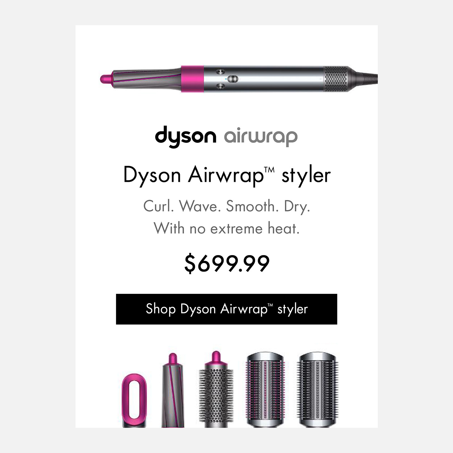 Dyson Airwrap styler digital banner advertisement.