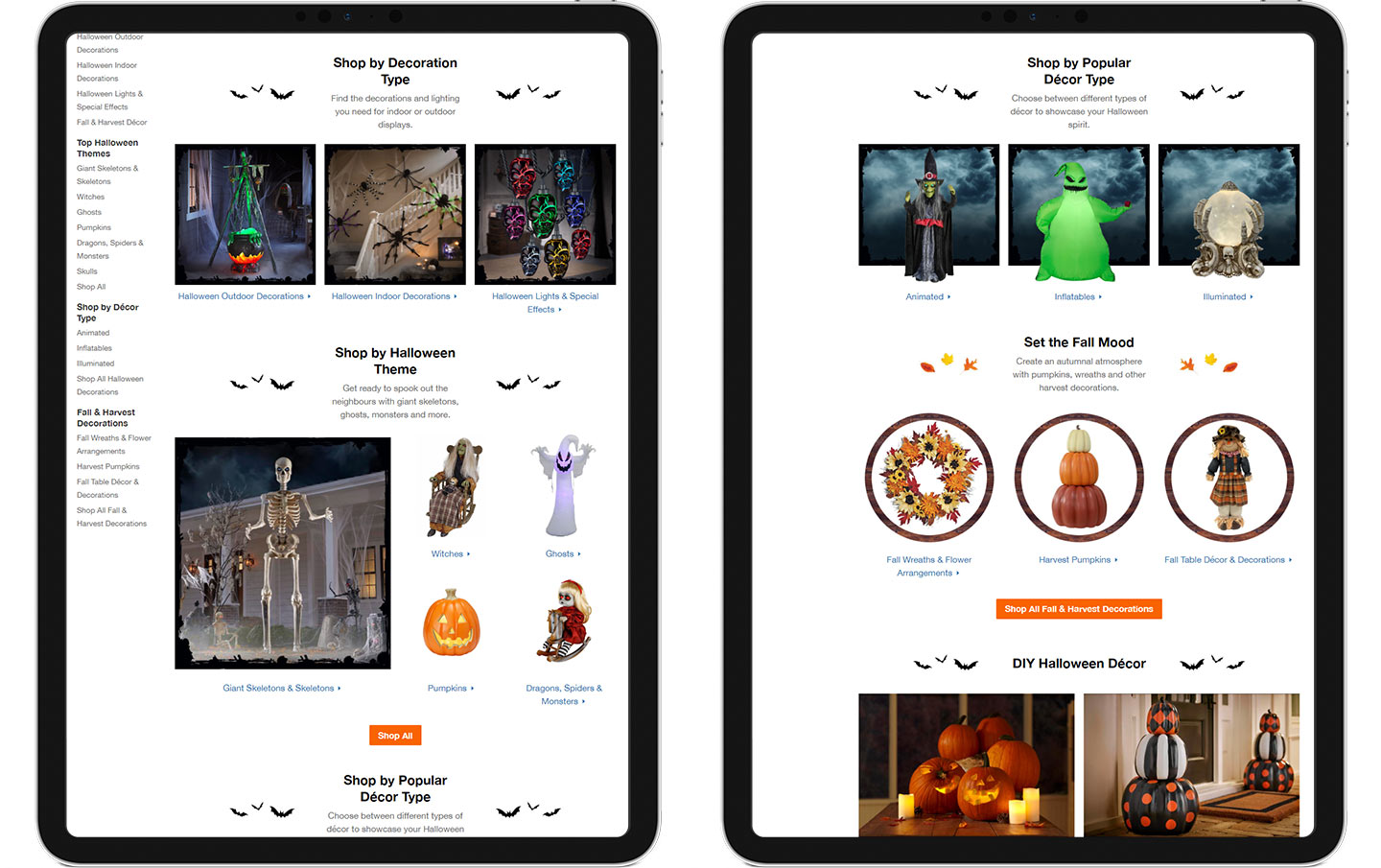 The Home Depot Canada Halloween category landing page displayed in an iPad.