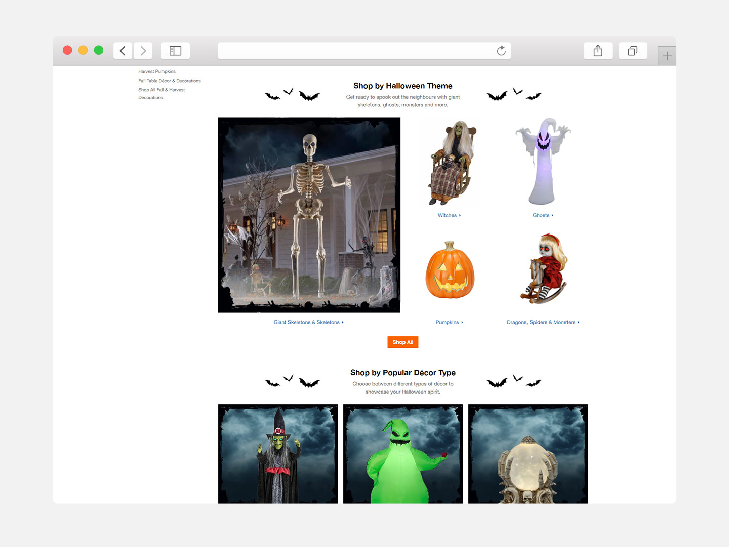 The Home Depot Canada Halloween category landing page.