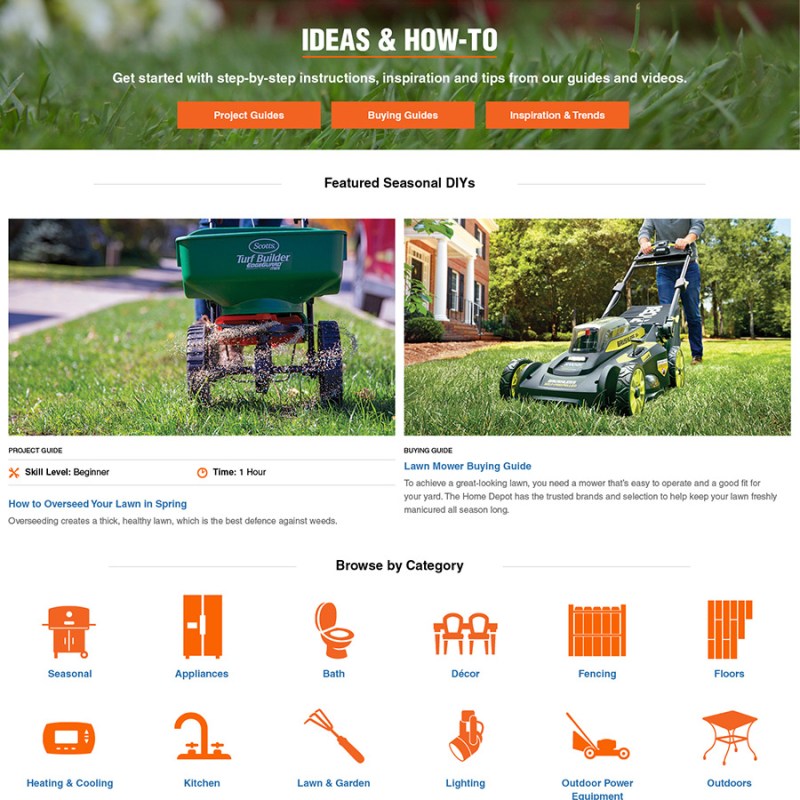 The Home Depot ideas and how-to landing page concept design.