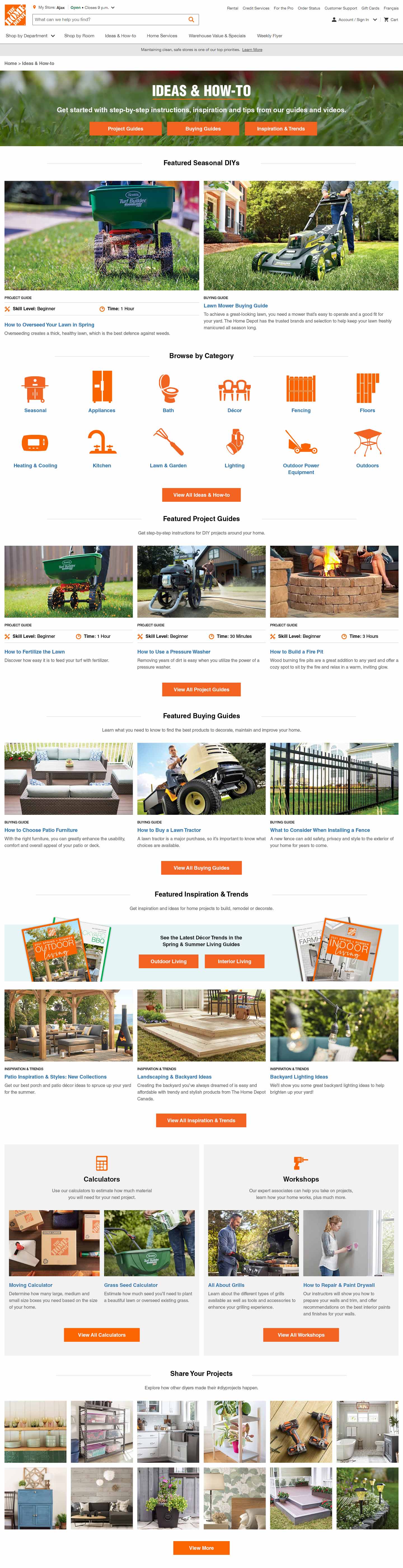 The Home Depot ideas and how-to landing page concept design.