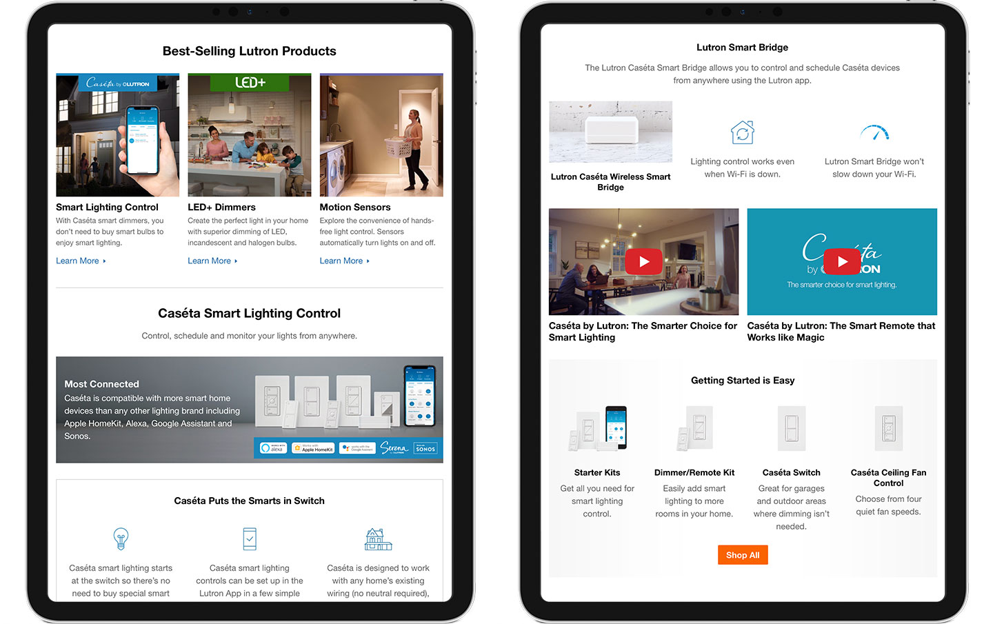 The Home Depot Canada Lutron brand guide displayed in an iPad.