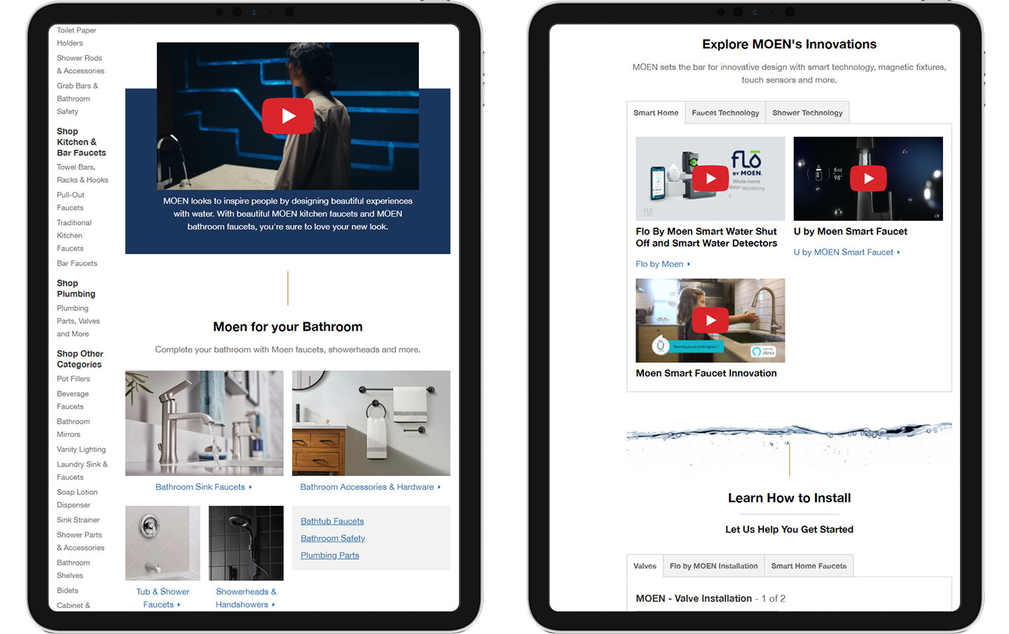 The Home Depot Canada Moen brand guide displayed in an iPad.