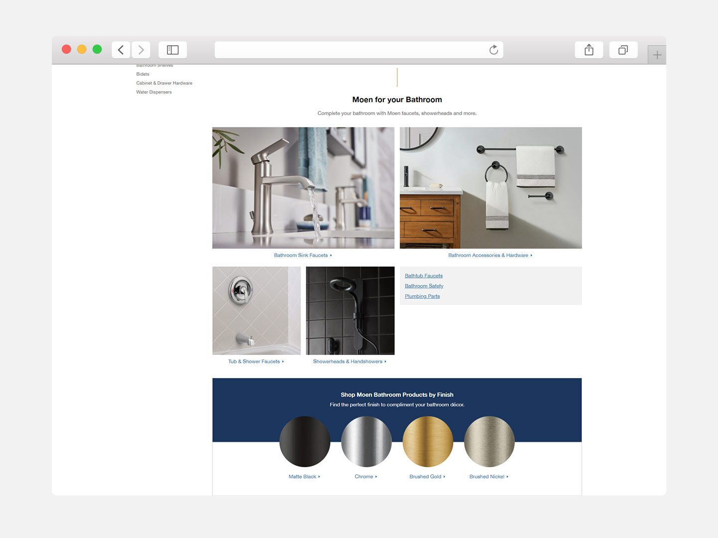 Browser window displaying The Home Depot Canada Moen brand guide.