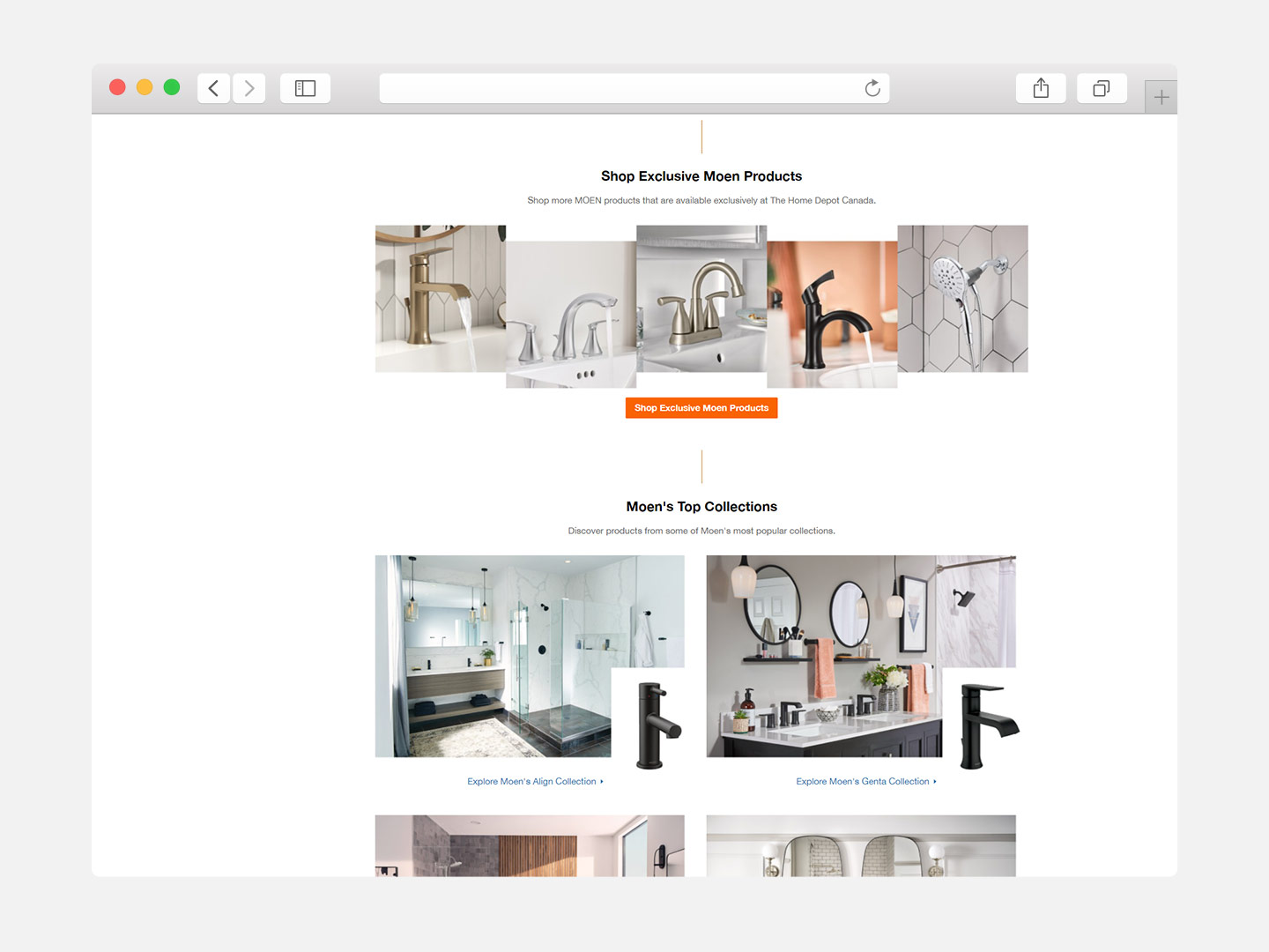 Browser window displaying The Home Depot Canada Moen brand guide.